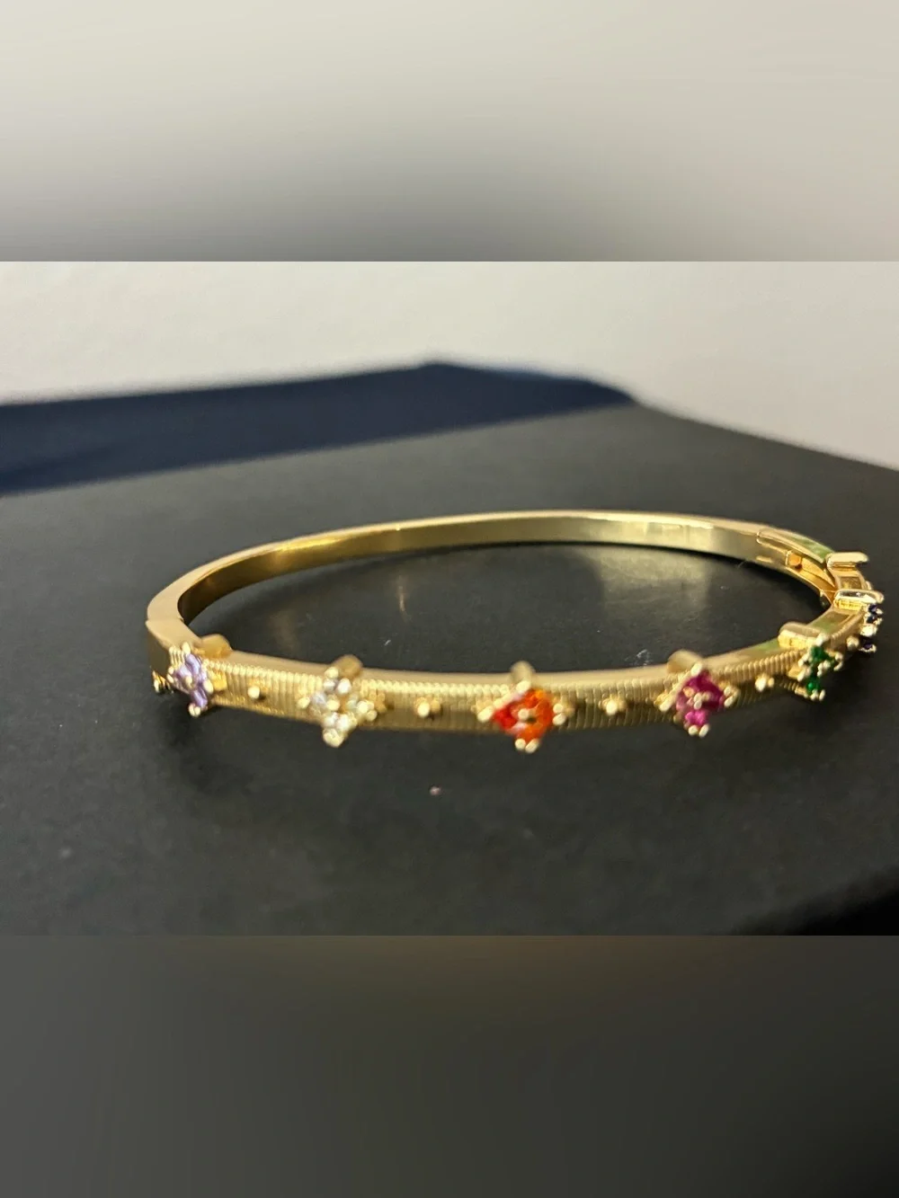 Gold Plated Multi-Color Gemstone Bangle Bracelet